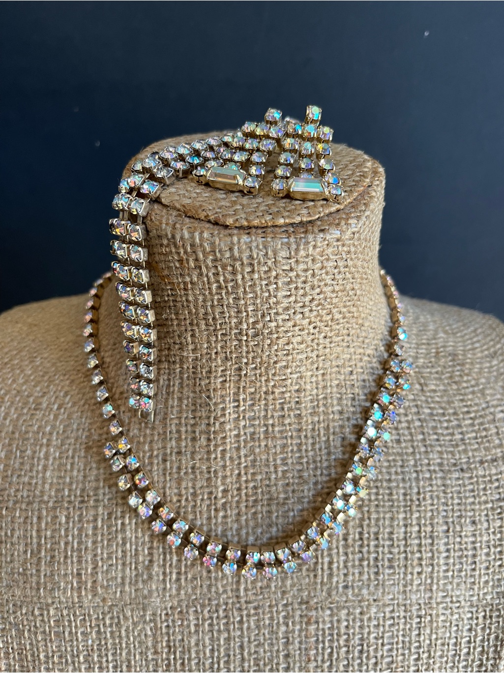 Vintage Ab Rhinestone Necklace, Bracelet,Earrings Sets.